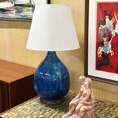 Mid-Century Modern blue Italian drip glaze table lamp