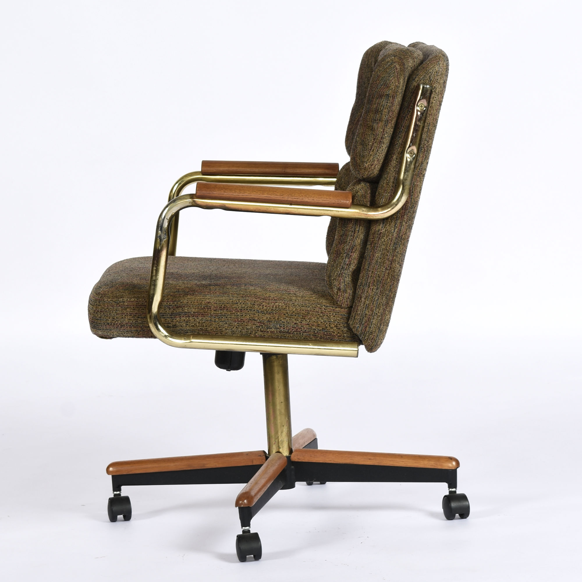 Stoneville taupe gold and oak swivel chairs on casters