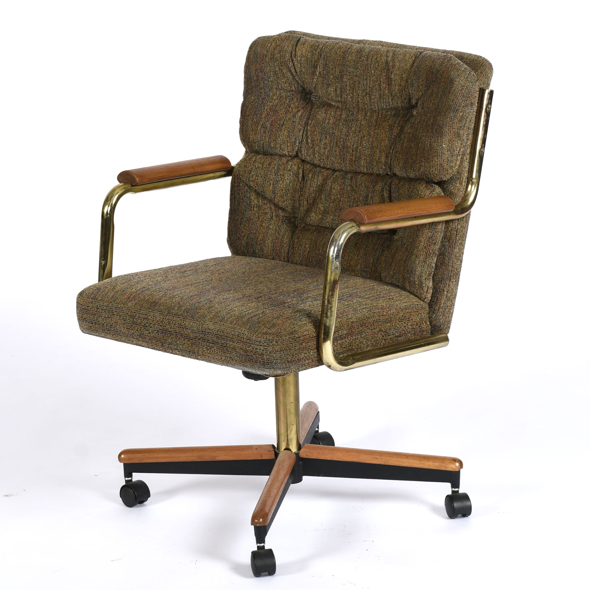 Stoneville taupe gold and oak swivel chairs on casters