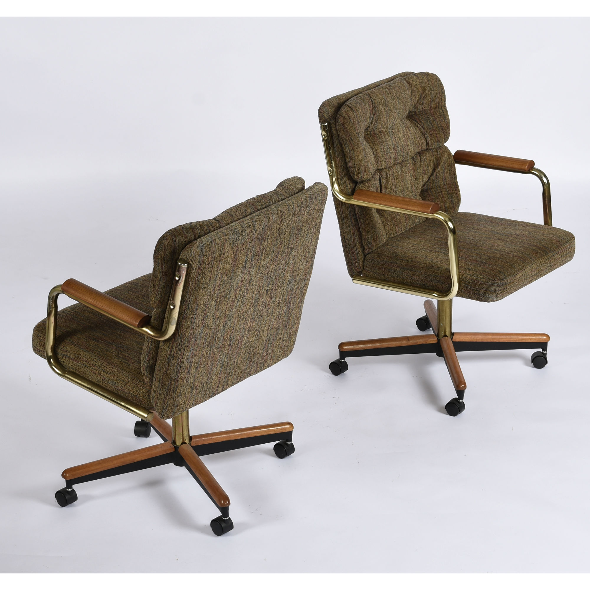 Stoneville taupe gold and oak swivel chairs on casters