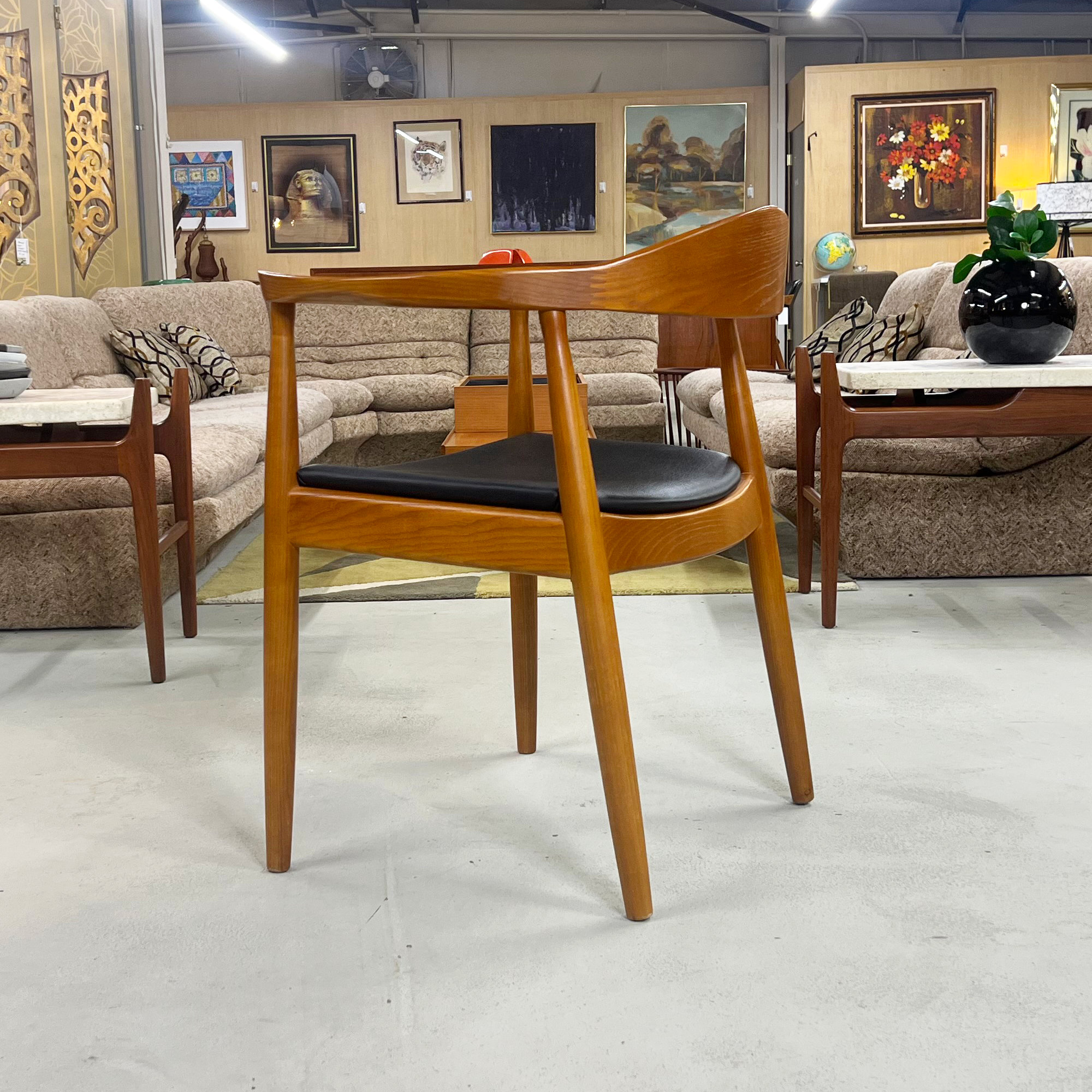 Mid-Century Modern Hans Wegner style bowed armchair