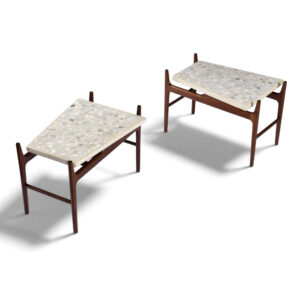 Pair of Sculptural Walnut and Terrazzo Side Tables Attributed to John Keal