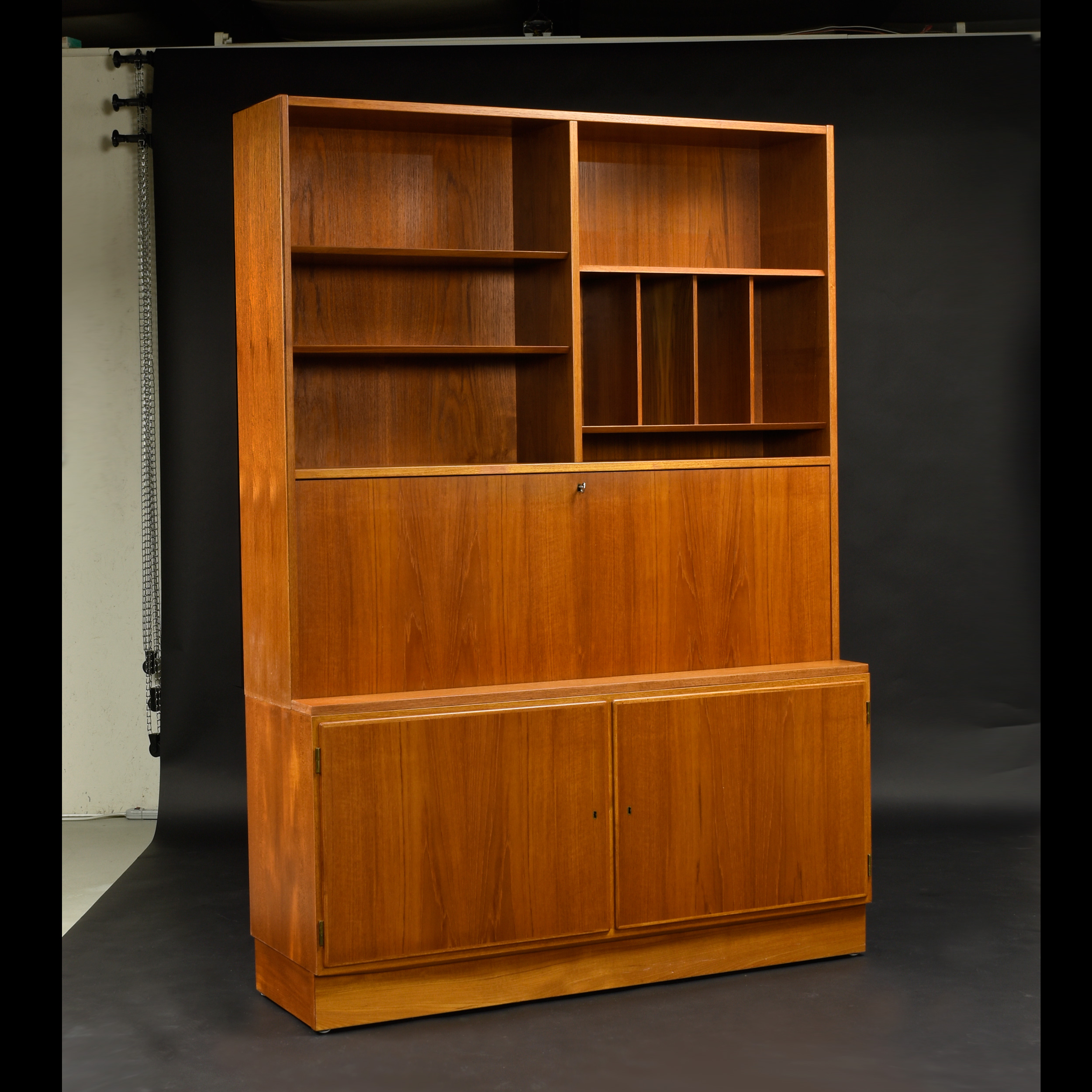 Poul Hundevad Danish teak bookcase hutch with dropdown secretary
