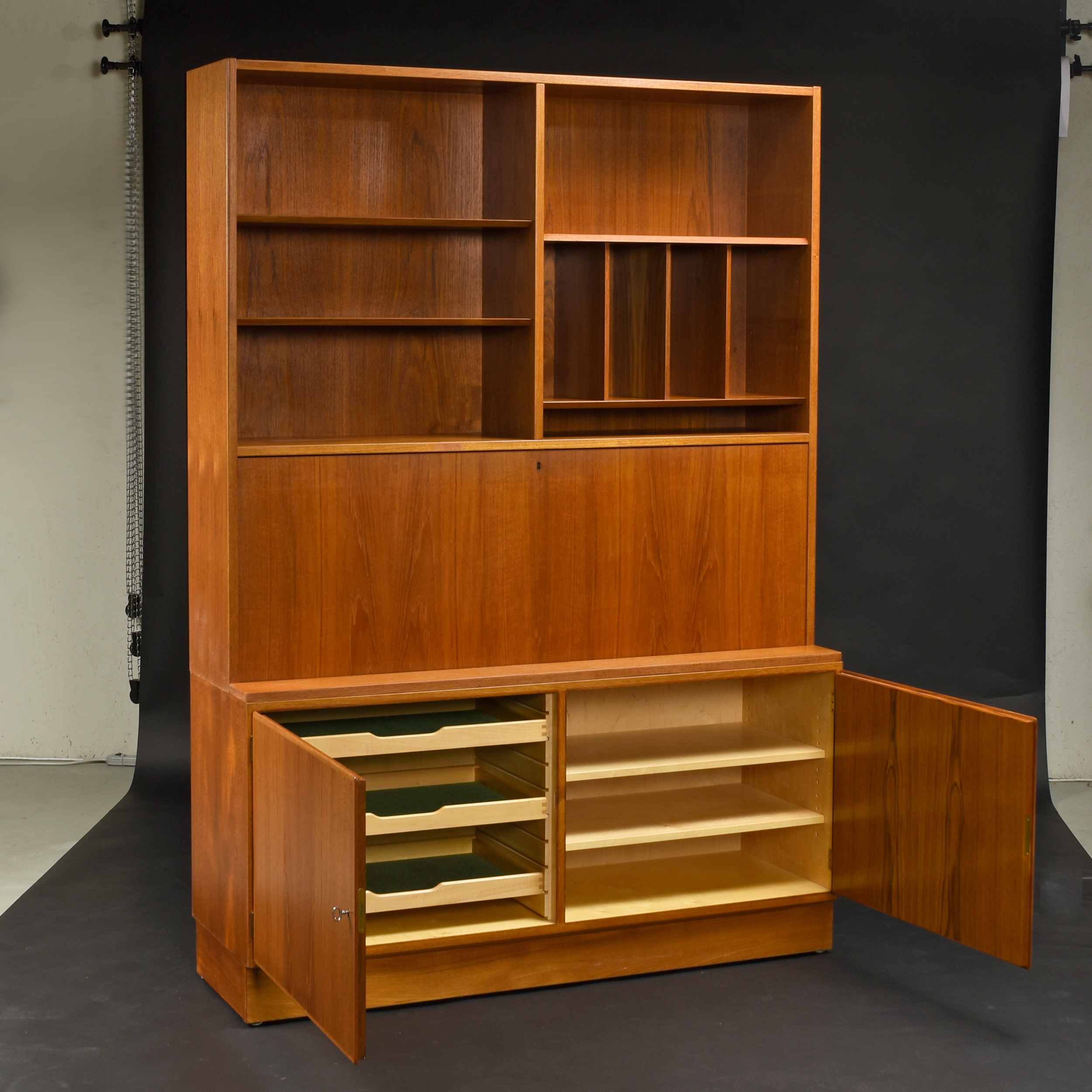 Poul Hundevad Danish teak bookcase hutch with dropdown secretary