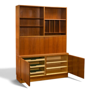 Poul Hundevad Teak Two-Piece Cabinet, Bookcase & Drop-Front Secretary, Denmark