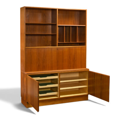 Poul Hundevad Danish teak bookcase hutch with dropdown secretary