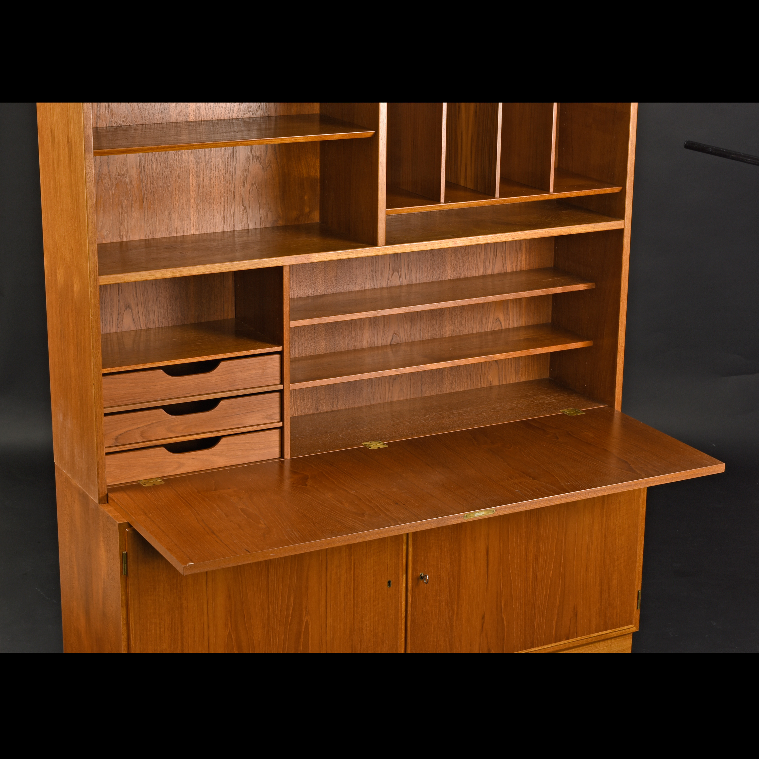 Poul Hundevad Danish teak bookcase hutch with dropdown secretary
